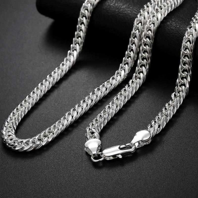 Fashion original brand 925 Sterling Silver man 6MM geometric chain bracelets neckalces for women Party wedding jewelry sets 3