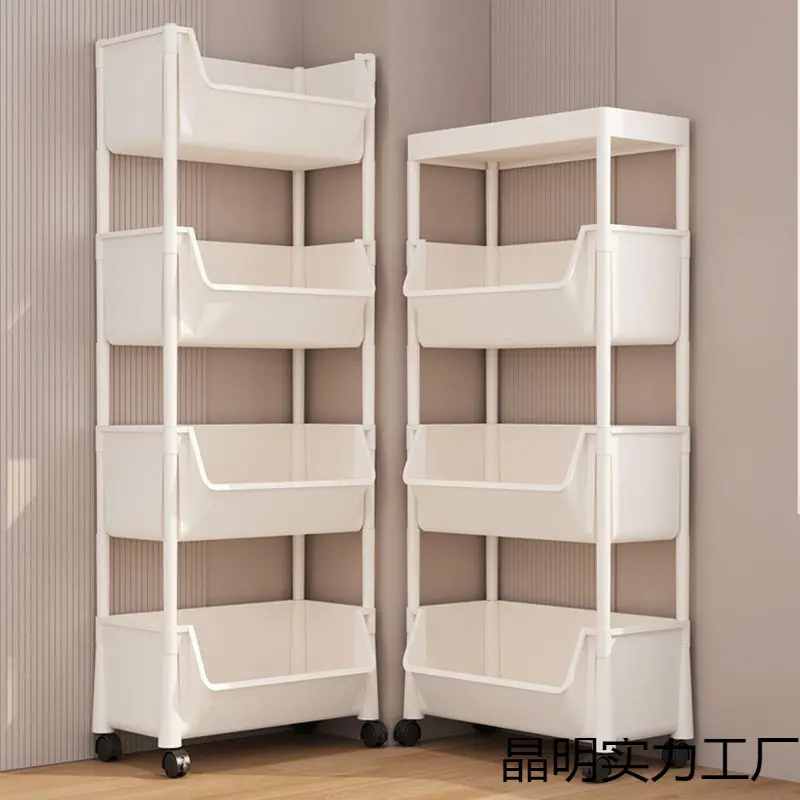 Mobile Bookshelf Storage Rack Floor Multi-Layer Wheeled Living Room Bedroom Dormitory Children's Small Bookcase Trolley Storage Rack