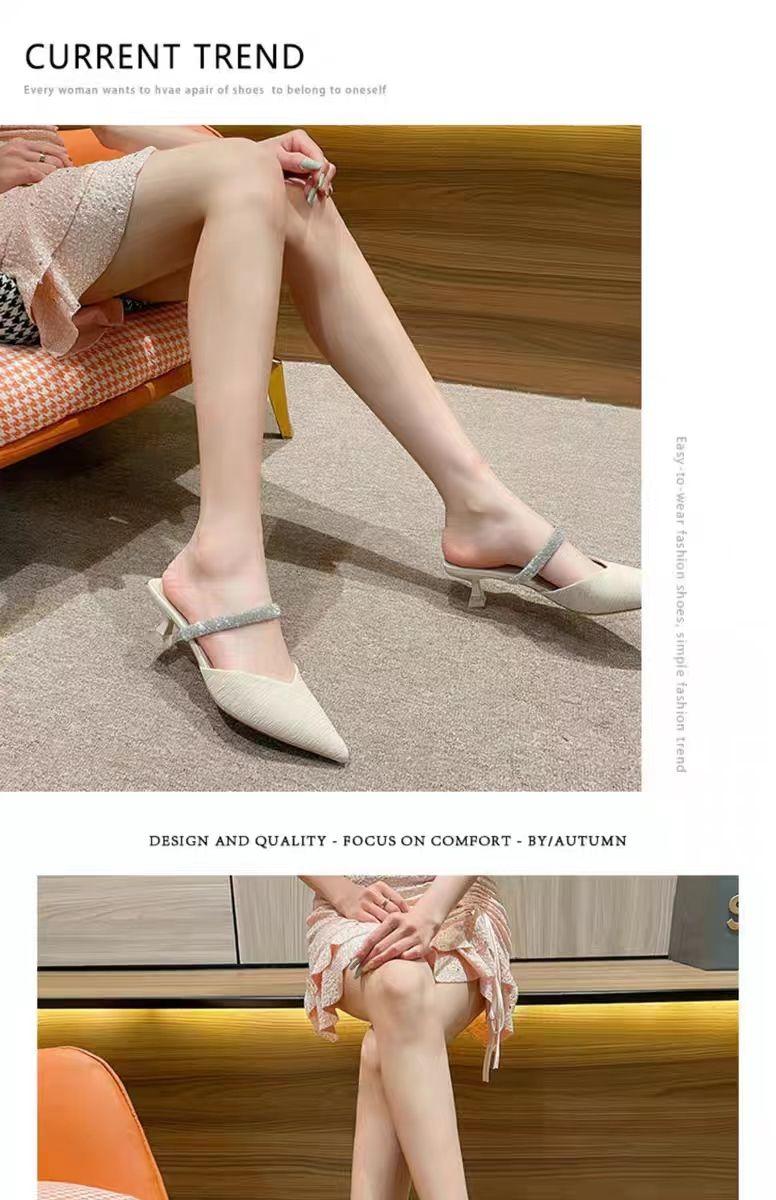 Product Introduction of Dép Bít Mũi Cho Nữ, Bộ Sưu Tập Xuân / Hè Mới 2024, Dây Đeo Đính Đá Giày Cao gót, Gót Nhọn, Thích Hợp Với Váy, Dép Tinh Tế Giày Nữ 4