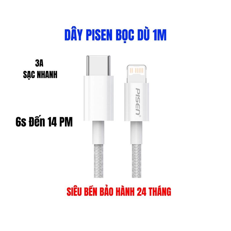 Dây Sạc nhanh Pissen bọc dù 1 M C To L dành cho ip 14prm trở xuống bảo hành 24 tháng Phụ Kiện