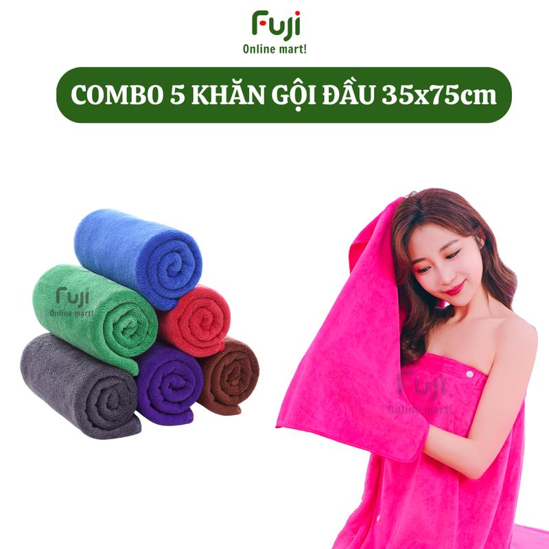 Combo 5 khăn gội đầu 35x75cm: khăn gội đầu lau tóc quấn đầu chuẩn spa salon mềm mịn thấm hút không đổ lông - Nhà Tắm