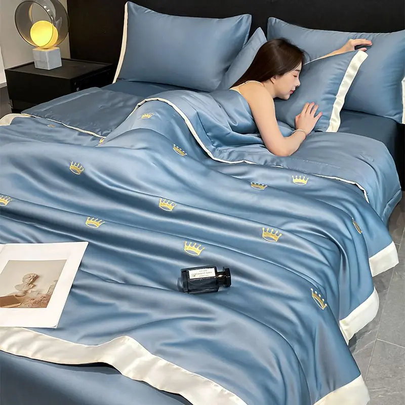 Chăn Mùa Hè, Chất Liệu Lụa Lạnh Bộ Bốn Món, Vỏ Thoáng Khí, Có Thể Giặt Máy, Thích Hợp Cho Giường Đơn Và Đôi, Chăn Mùa Hè Mỏng, Bộ 2024a 6