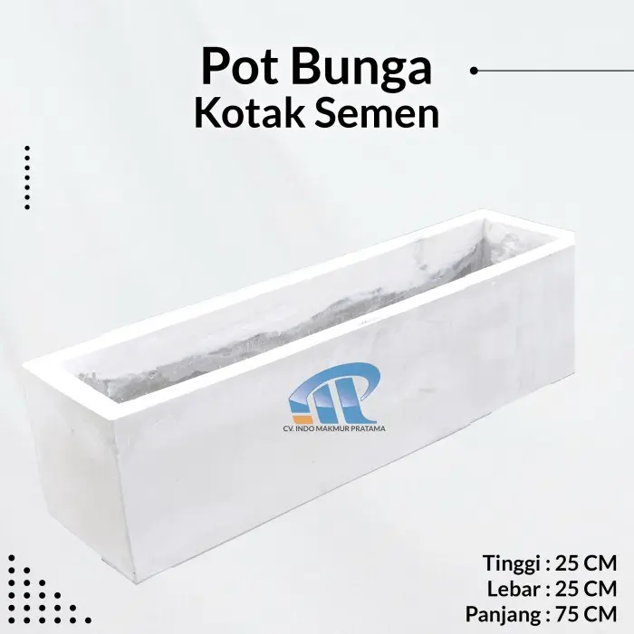 Pot teraso Tipe Kotak Semen P75x25x25 Varian Putih Tanaman