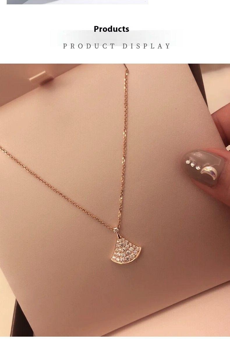 Product Introduction of Light Luxury Full Diamond Small Skirt Fan Necklace Female Pendant Gentle Sweet Clavicle Chain 8