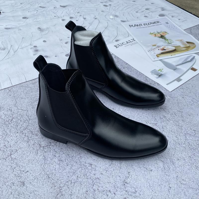 Giày Chelsea boots nam mũi nhọn da Pu 2 màu đen nhám đen bóng Vanus Store