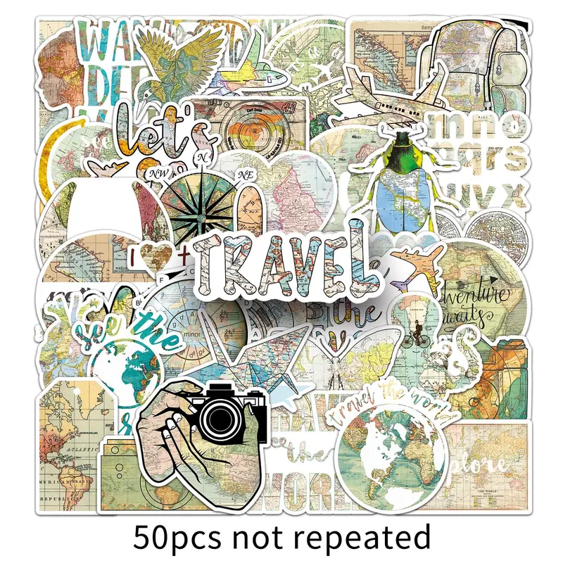 Travel Themed Car Sticker, 50pcs/set Waterproof Self Adhesive Decor Paper, Decor Sticker for Car, Gift Greeting Card, Water Bottle, Laptop & Phone 6