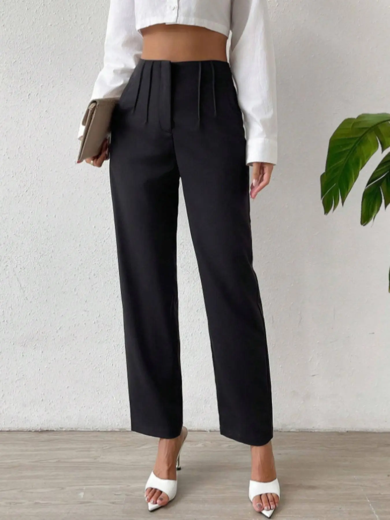 Women's Solid Color Pants, Elegant Comfy Minimalist Trousers for Work Office Business, Ladies Bottoms for All Seasons