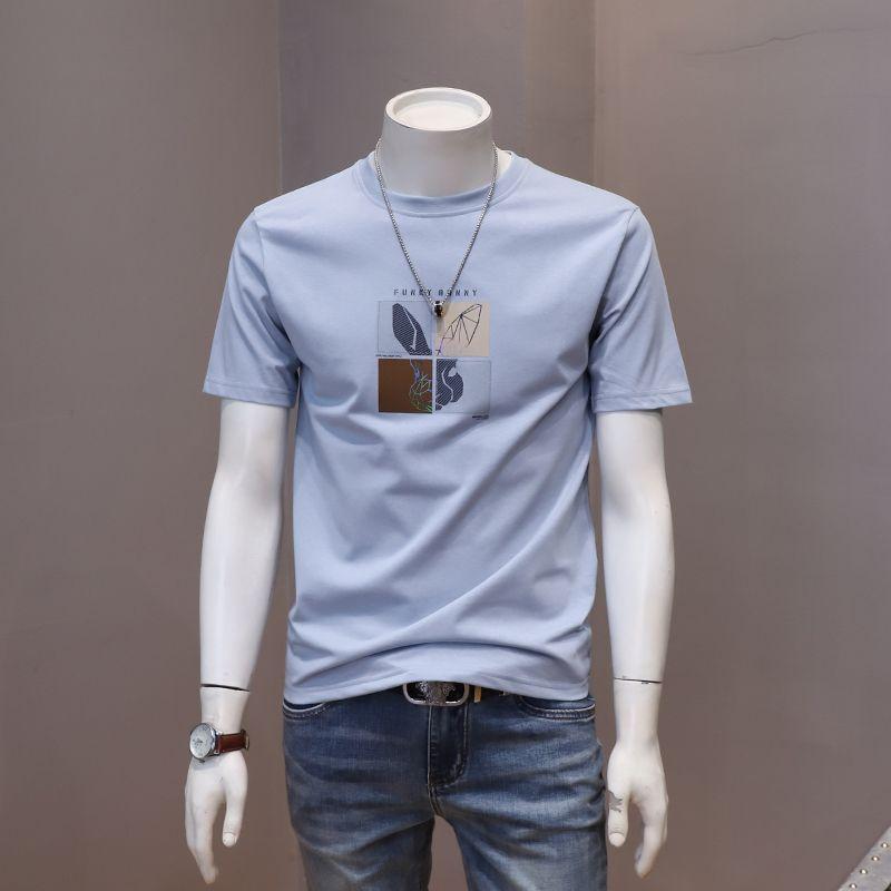 Áo Thun Nam Ngắn Tay, Xu Hướng Thanh Niên Hàn Quốc Mới, Dáng Ôm, Áo Tay Lửng Áo, Chất Liệu Cotton, Thích Hợp Cho Mùa Hè, Năm 2023 Menswear Cổ Tròn 2