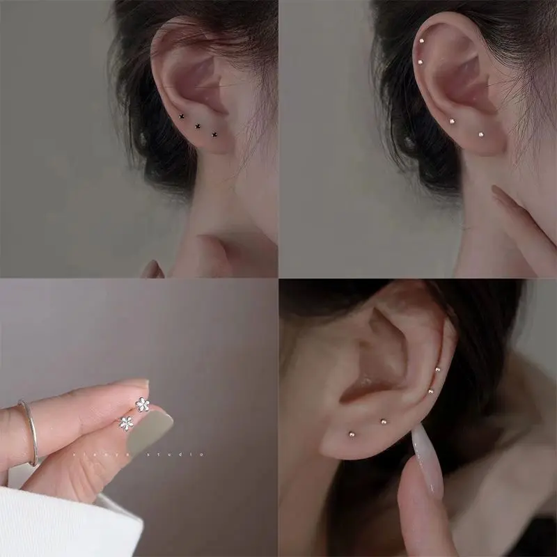 Silver ear studs new trend mini zircon ear bone studs earrings ear hole ear stick silver ear ornaments high-end