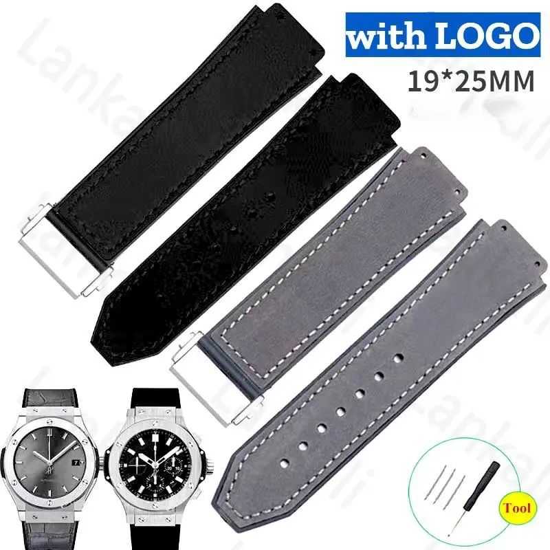 Dây Đeo Đồng Hồ Bằng Da Nhám, 19 * 25m, Dành Cho Hublot Big Bang Classic Fusion, Vòng Đeo Tay Nam, Dây Đeo Nút Silicon Chống Nước, Khóa Gấp 22mm