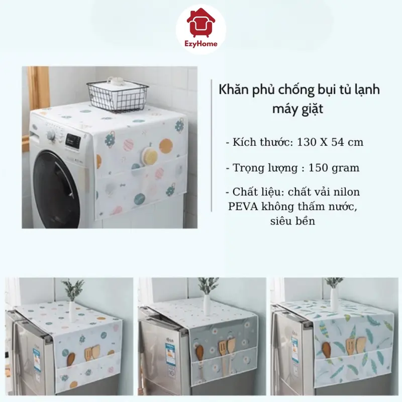 [COMBO 2] Tấm Phủ Tủ Lạnh, Máy Giặt Có Ngăn Để Đồ - Chống Bụi, Chống Dầu Mỡ, Chống Nước, Dễ Lau Sạch miếng lót 1