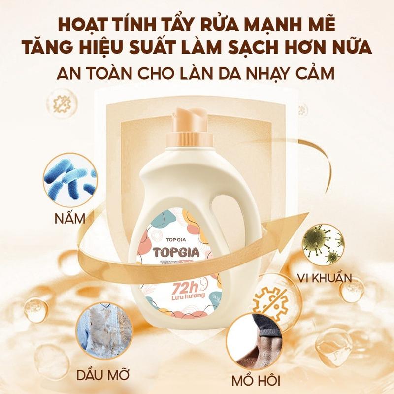  Nước giặt xả sắc hương Top Gia can 2L thơm dịu nhẹ giúp làm sạch và mềm quần áo 