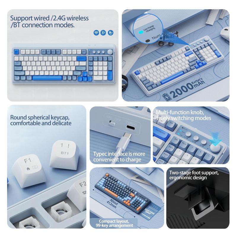 Product Introduction of LINGBAO LB-K01 Wireless Keyboard, Rechargeable 99 Key Mechanical Feel Keyboard with RGB Backlight, Multifunctional Keyboard for Laptop Desktop Game Office 4
