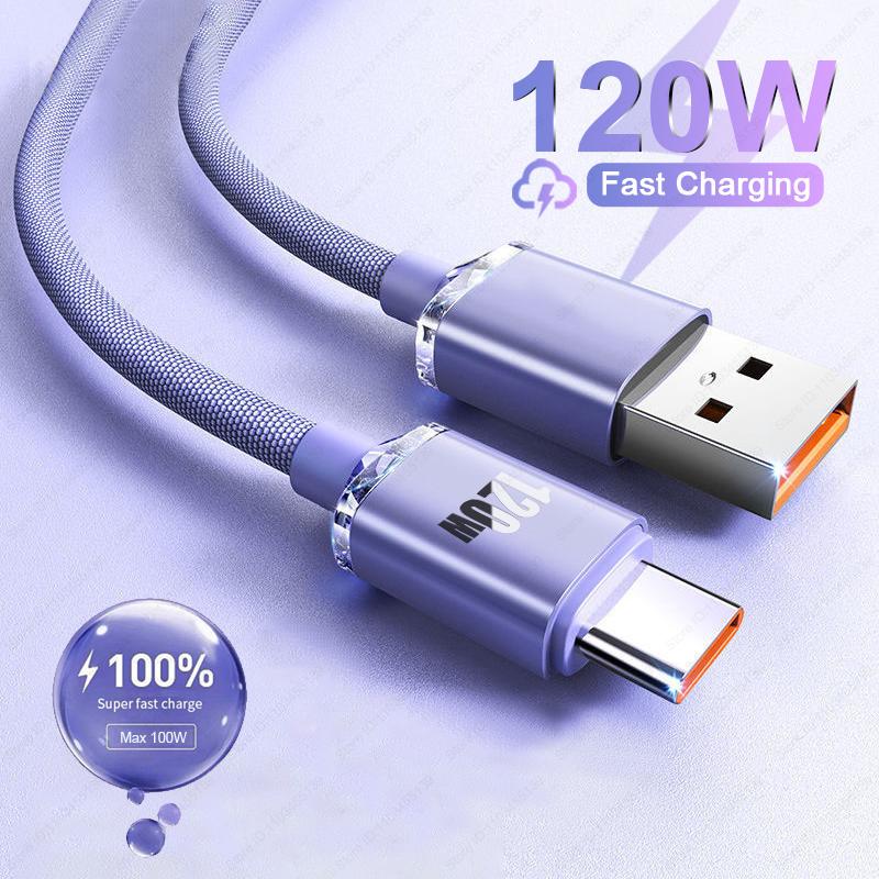  Cáp sạc nhanh 120W 6A Sạc nhanh USB Type C Dành cho điện thoại Samsung Realme Xiaomi và Huawei Cáp sạc nhanh Cáp dữ liệu 