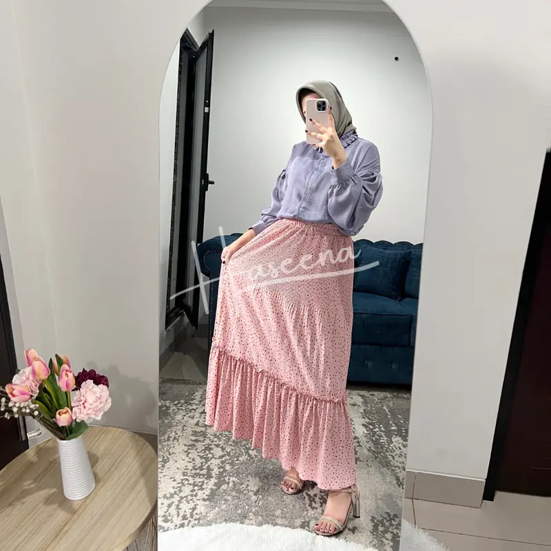 Haseena Rok Susun Rempel Plisket Zeina Motif Bintik Tabur | Bawahan Wanita Muslim Motif Polkadot Emas Mini Tabur Skirt Ruffle Panjang Jumbo 5