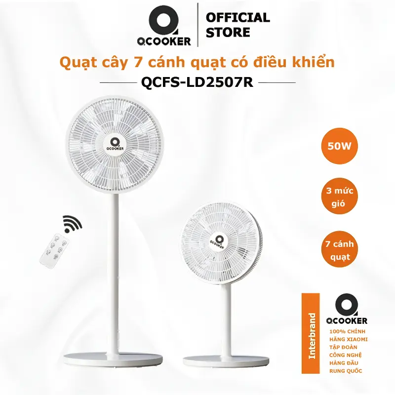 Quạt Cây Đứng Qcooker 7 Cánh - Độ Ổn Định Cao, Làm Mát Nhanh Chóng, Không Ồn Ào