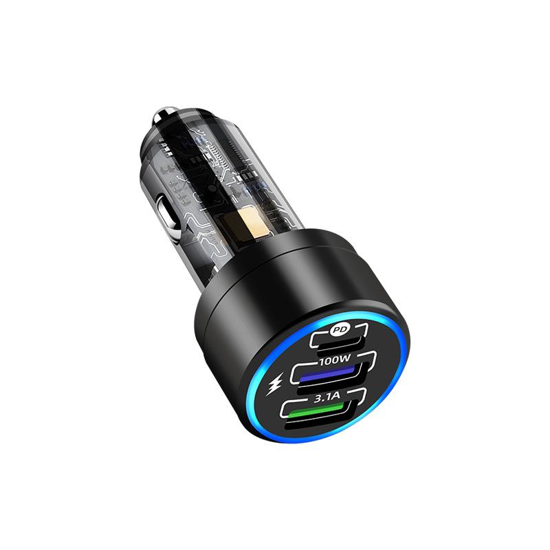 2025 latest car charger 100w super fast charging car mobile phone charger aluminum alloy PD + QC3.0 car charger 5
