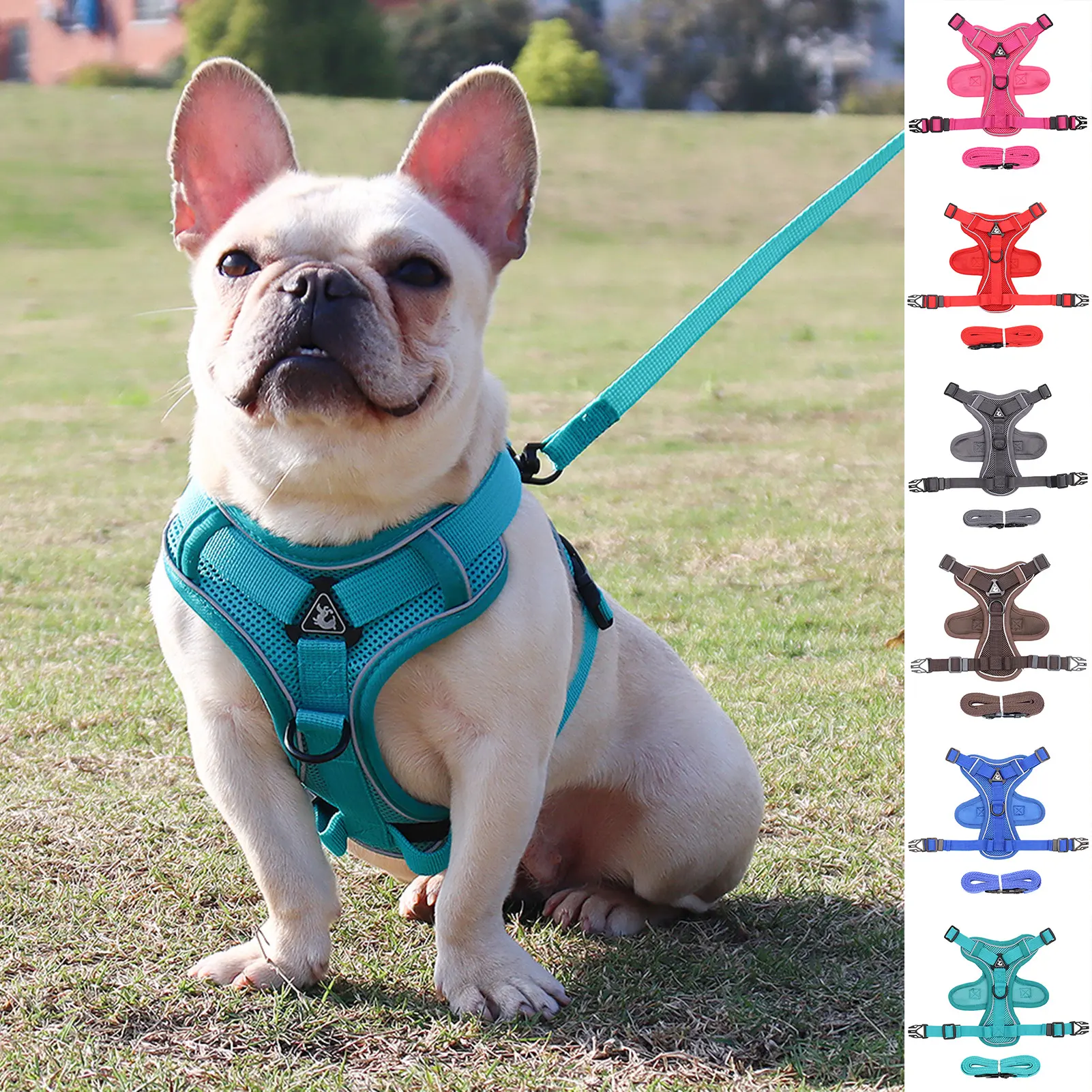 slolbut-Pet Harness Leash Reflective Stripes Anti-pull Breathable Pet Dogs Cats Harness Traction Rope Set for Pet Training