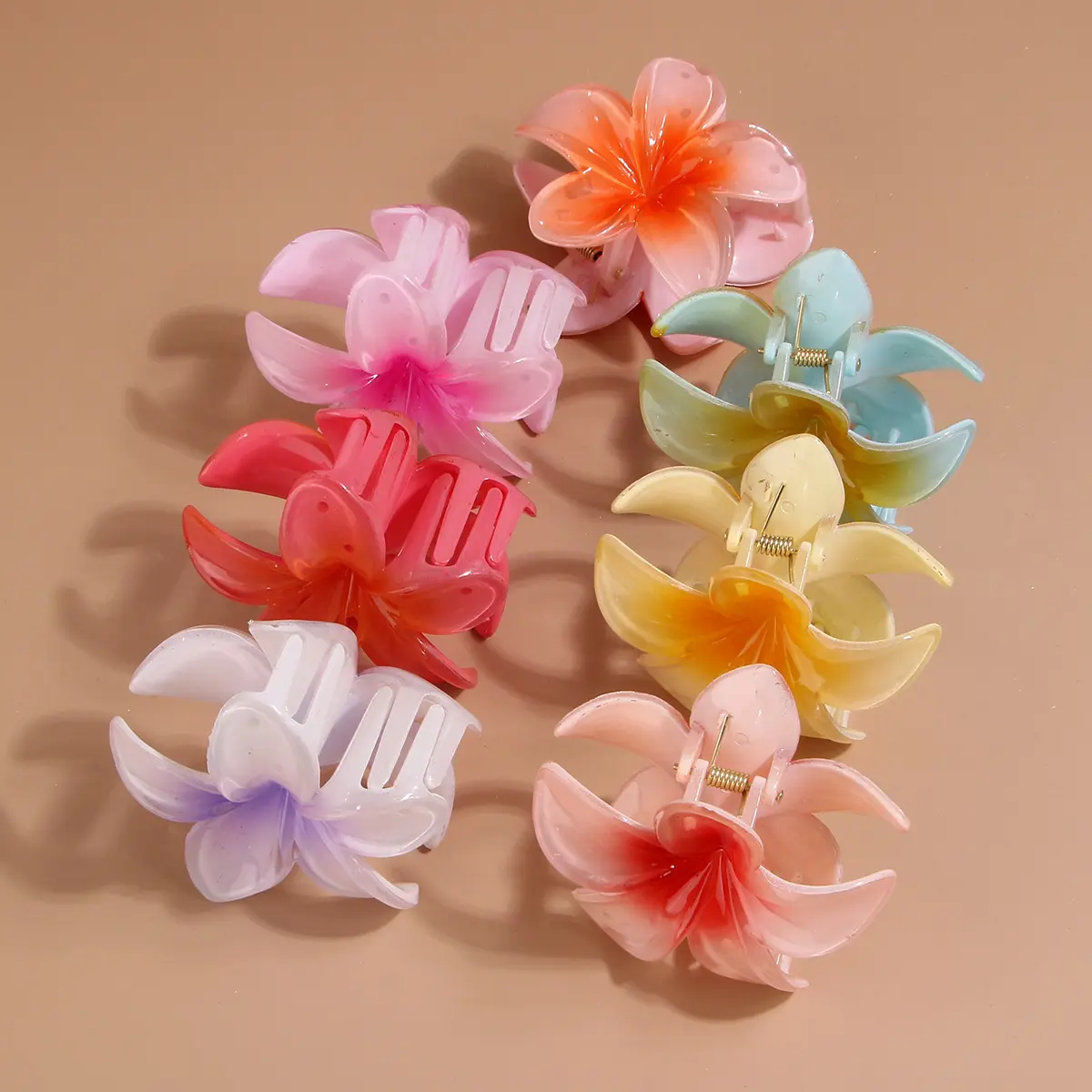 Foreign Trade Colorful Plumeria Rubra Flowers Barrettes Hot Selling Cross-Border Retro Girl's Back Head Acrylic Jaw Clip Hair Accessories chelsea  claw  clip
