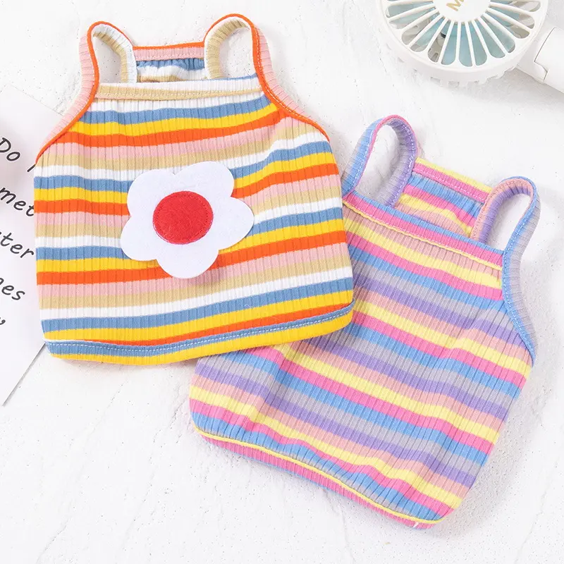 baju kurung kucing2025 Dog Clothes Strap Small Flower Summer Spring Autumn Thin Teddy Bichon Pomeranian Small Medium Puppy Cat Vest