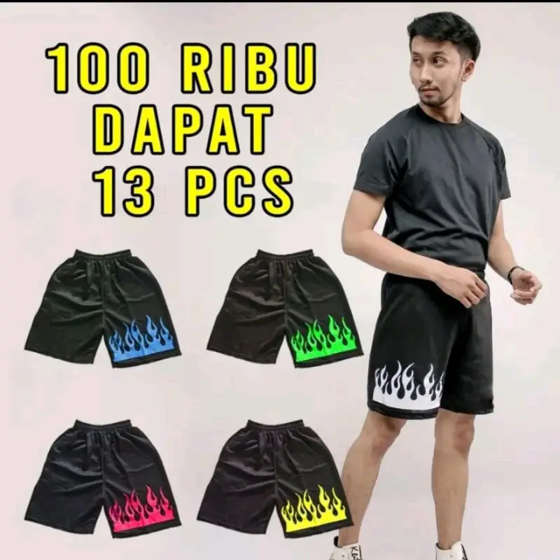 Paket 100Ribu Dapat 13Pcs Celana Kolor Motif Api Santai Boxer Cewek Cowok Fit Sport Olahraga