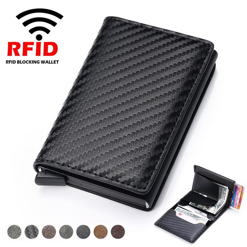 RFID Men Wallets Anti Theft Mini Purse Automatic Pop-up Credit Card Holder Ultra-thin Money Bag Carbon Fiber Small Wallet Pocket 0