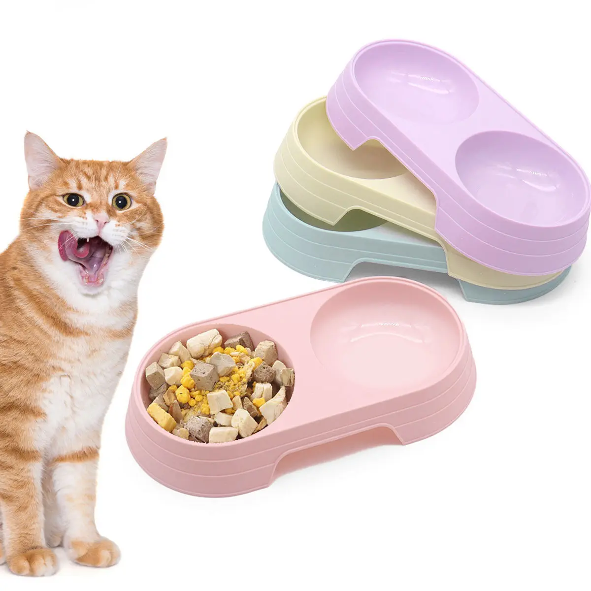 Cat Bowl Water Food Integrated Cat Food Bowl Pet Bowl Double Bowl 2 Use Cat Drinking Bowl Cat Food Bowl Dog Bowl Anti Overturning