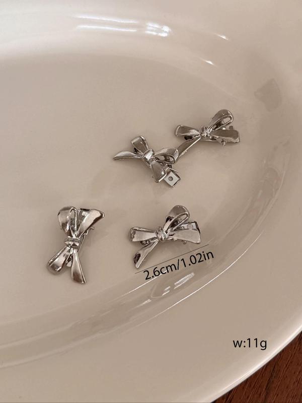Cute Bow Decor Mini Hair Clip (4counts), Fashionable Hair Accessories for Women & Girls, Lovely Hairwear Barrettes for Daily Used 2