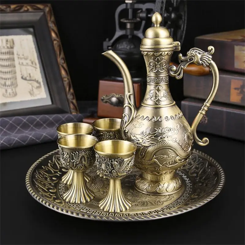 Vintage Metal Coffee Pot & Cup Set, 1 Set Including 4 Counts Coffee Cups & 1 Count Coffee Pot & 1 Count Tray, Creative Coffee Set for Home & Restaurant Decor 2