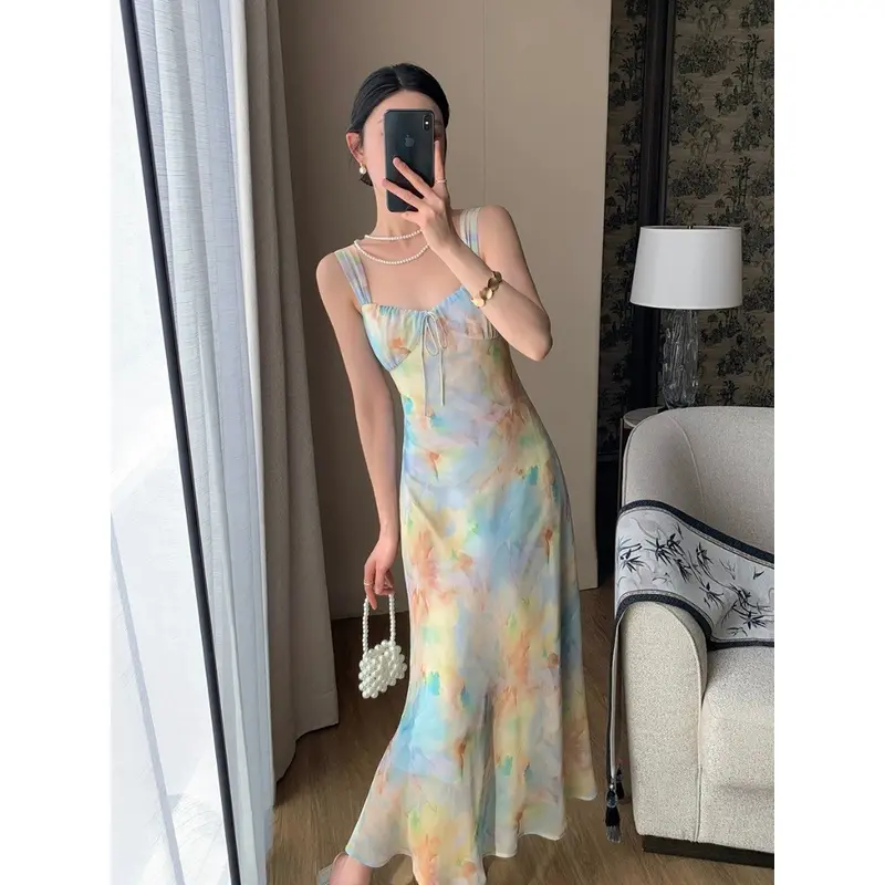 7873 midi dress putih cantik ke pantai press body tanpa lengan motif bunga wanita korean style gaun pesta mewah elegan import 5