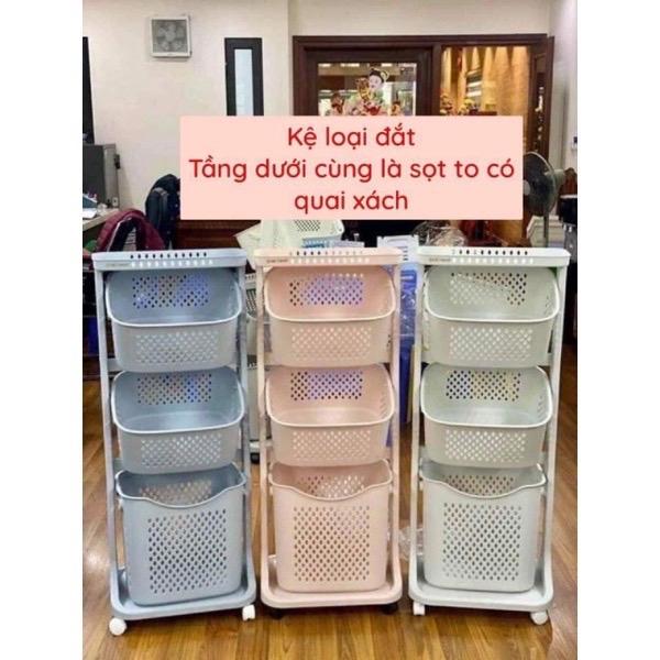 Kệ sọt đựng đồ 3 tầng có bánh xe nhựa việt nhật kegi ayinox