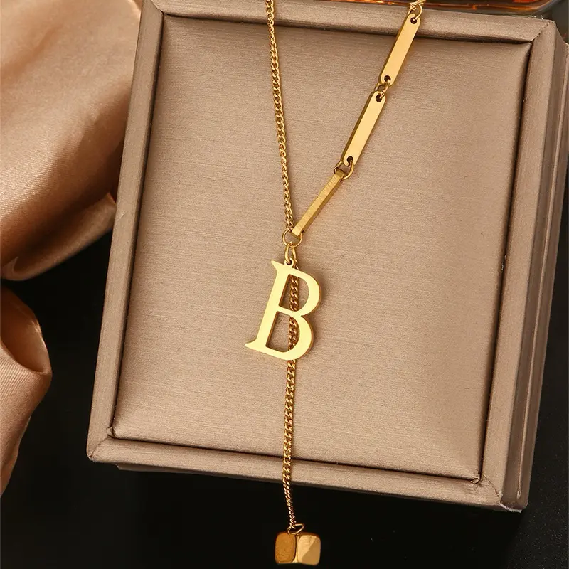 Kalung Titanium Inisial Alphabet Huruf A-Z Cube Anti Karat Korean Style A01-A26 3