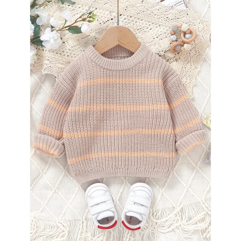 Newborn Baby Sweater Casual Stripe Print Warm Knitted Long Sleeve Pullover Infant Knitwear for Toddler 2