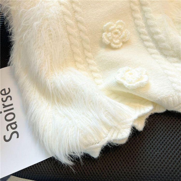 Áo Vest Dệt Kim, Phong Cách Cổ Điển OOTD, Khâu 2024, Dành Cho Nữ, Ngắn, Thích Hợp Cho Mùa Thu Và Mùa Đông, Có Thể Mặc Ngoài Trời, Váy Băng Quấn, Thiết Kế Hoa Ba Chiều Áo Len Dày Women Top 6