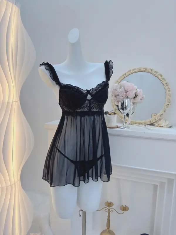 V152 Váy Ngủ Ren Mềm Có Gọng Có Đệm Mút Kèm Quần Đầm Ngủ QCCC 2