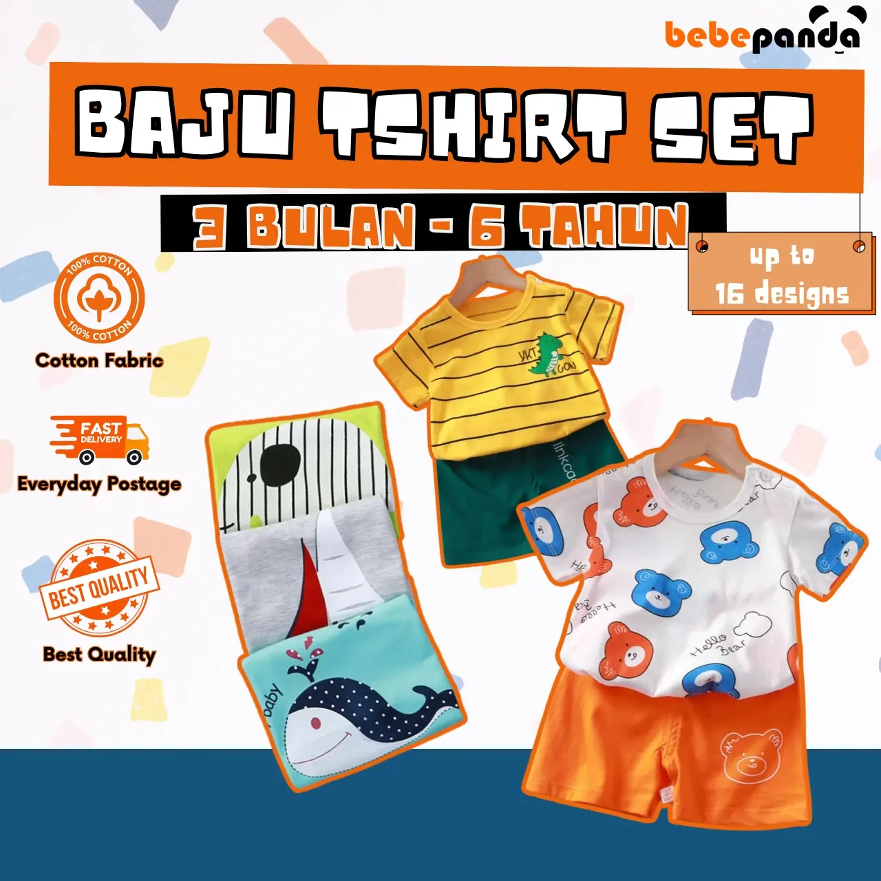 Comfortable Kids Short Sleeve Shirt and Shorts Set for 3 Months to 6 Years Old
