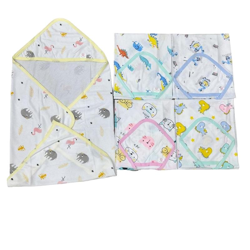 Combo 3 Chăn Choàng Ủ Có Mũ Vải Cotton 1 Lớp Mềm Mát Cho Bé Sơ Sinh Mùa Hè Size 65x70cm