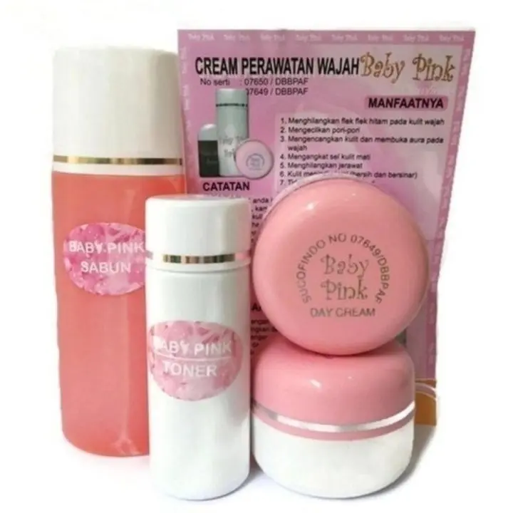 Paket Sabun Krim Toner Baby Pink Glowing Memutihkan Wajah Aman Cream Pencerah Siang Malam Whitening