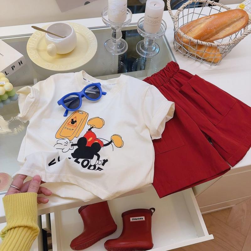 Product Introduction of Summer Children's Casual Set Pure Cotton T-Shirt Korean Style Fun Cartoon Short Sleeve New Boys Girls Two-Piece Set Trendy 5