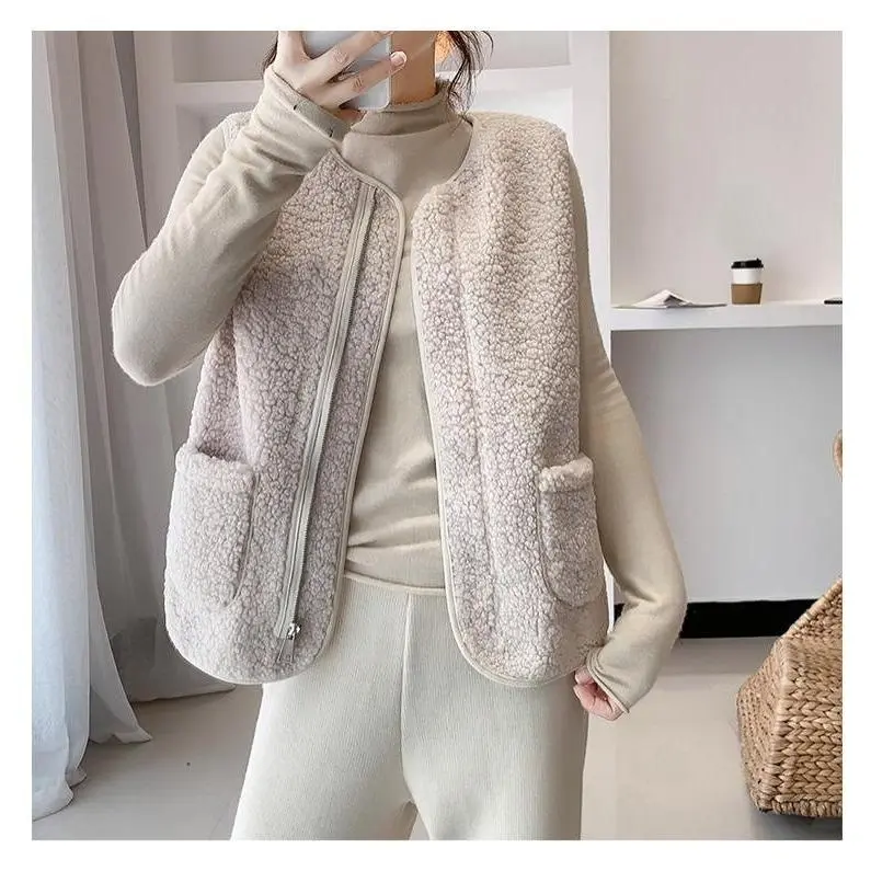 Áo Vest Len Cừu, Dành Cho Nữ, Có Thể Mặc Ngoài Trời, Mùa Thu Và Mùa Đông, Dày Dặn Và Đơn Giản, Nhiệt, Hàng Mới Về, Dễ Phối Đồ, Áo Vest Có Khóa Kéo Một Mảnh, Áo Ghi Lê Top Women 5
