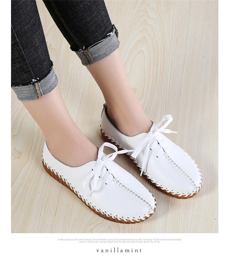 Product Introduction of Leather hand stitched single shoes Soft soled mother shoes lace-up retro fashion casual shoes flat women's shoes 8