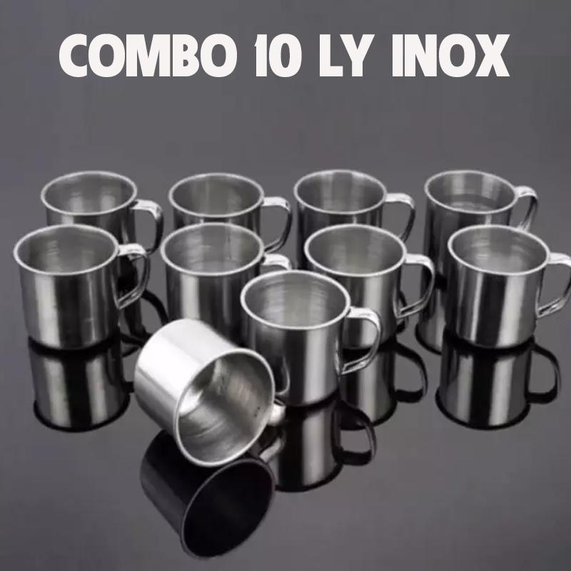 Combo 10 Ly inox có quai uống nước. Ca làm đá có quai bằng inox