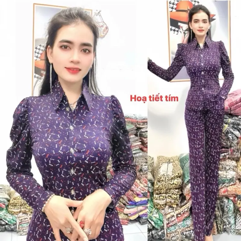Sét bộ sơ mi tay dài vải thun aty .co giãn mịn mát thấm hút mồ hôi không xù không nhăn.phù hợp cho tất cả chị em từ 47-78kg 1