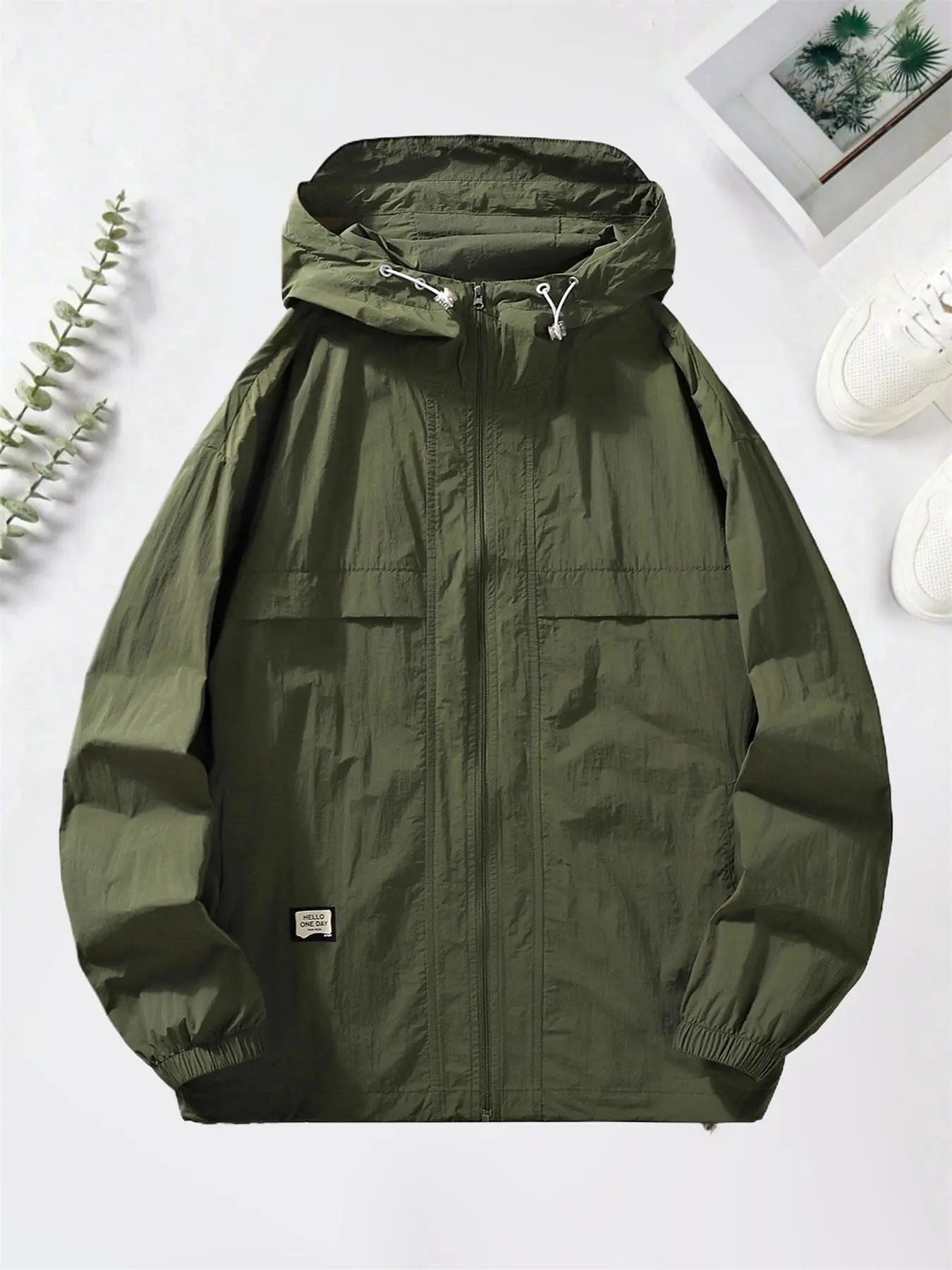 Men's Solid Color Sun Protection Jacket, Regular Fit Casual Long Sleeve Zip Up Jacket for Summer, Men's Outerwear for Outdoor Activities
