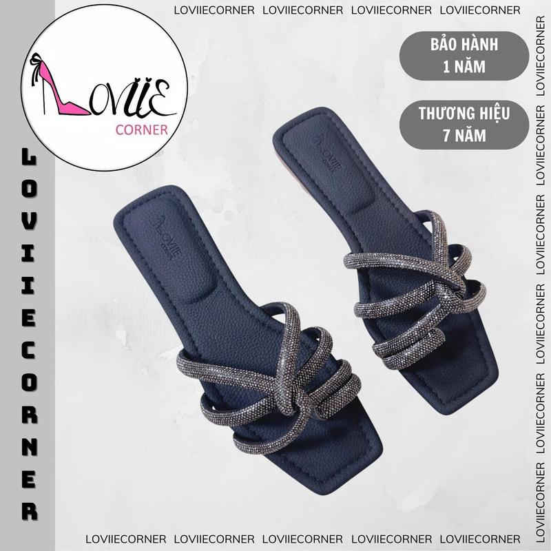 LOVIIECORNER - DÉP THỜI TRANG MŨI VUÔNG DÉP ĐI HẰNG NGÀY - DÉP NỮ THỜI TRANG XỎ NGÓN PHỐI BA QUAI XOẮN ĐÁ CÓ HAI MÀU ĐEN NÂU- D240116