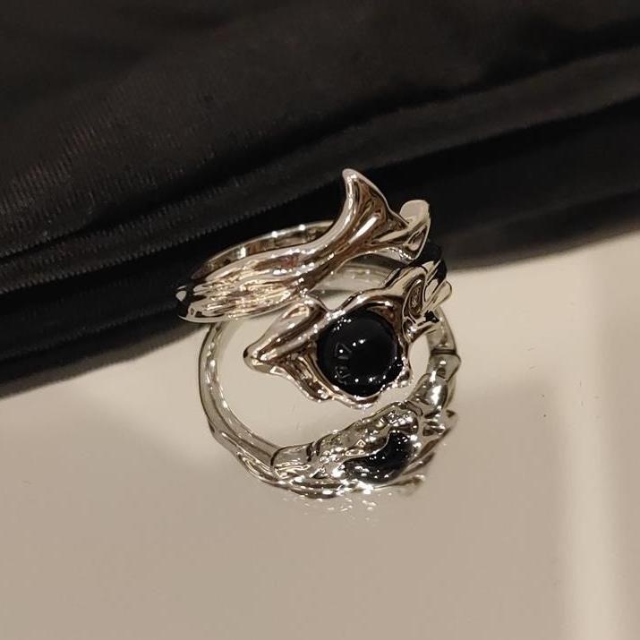 Nhẫn Bất Đối Xứng, Màu Đen, Dành Cho Nam Và Nữ, Phong Cách Tối Màu, Cá Tính, Nhẫn Hở, Phụ Kiện