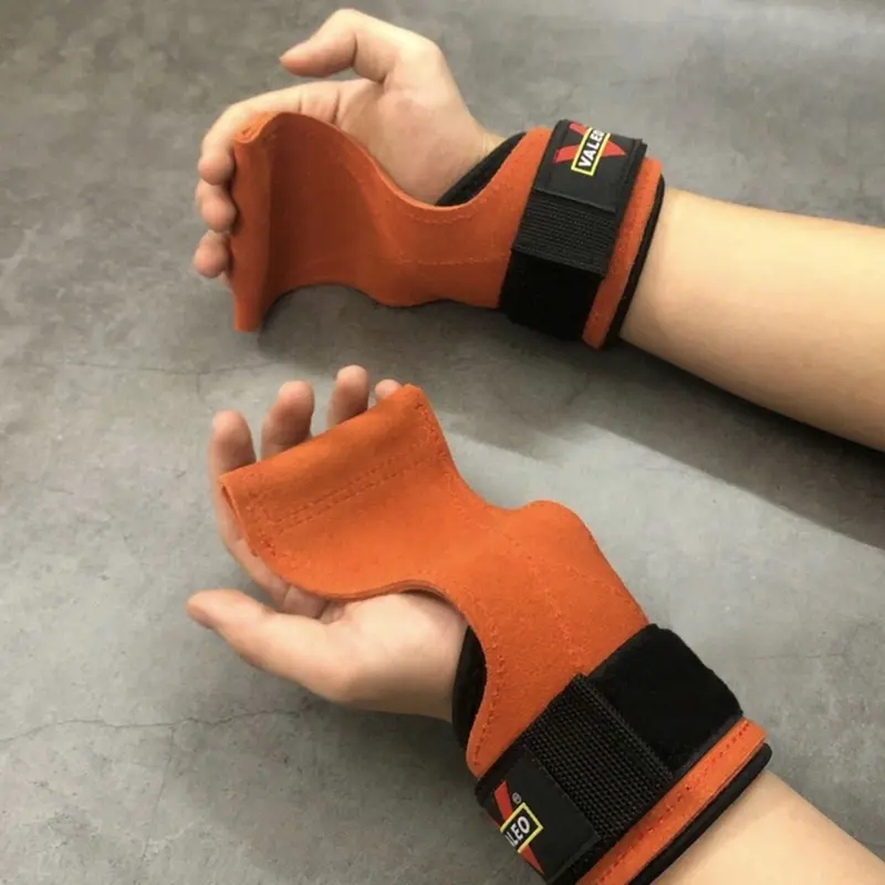 Găng Tay Tập Gym - Dây Kéo Lưng - Strap Da Bò Hỗ Trợ Tập Gym, Deadlift, Lên Xà, Nâng Tạ Valeo 1