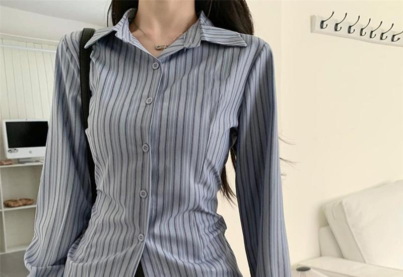 Product Introduction of Áo Khoác Sơ Mi Dài Tay Sọc Xanh, Phong Cách Cô Gái Nóng Bỏng, Thiết Kế Cao Cấp, Thích Hợp Cho Mùa Xuân Và Mùa Thu Của Phụ Nữ, Ôm Sát Eo, Dễ Thương Và Gợi Cảm, Áo, Dành Cho Nữ, Năm 2025 13