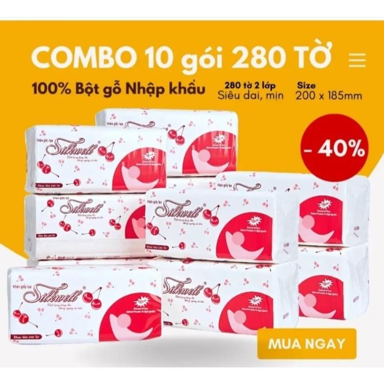 Combo 10 Gói Khăn giấy ăn rút lụa silkwell 280 tờ siêu dai mềm mịn