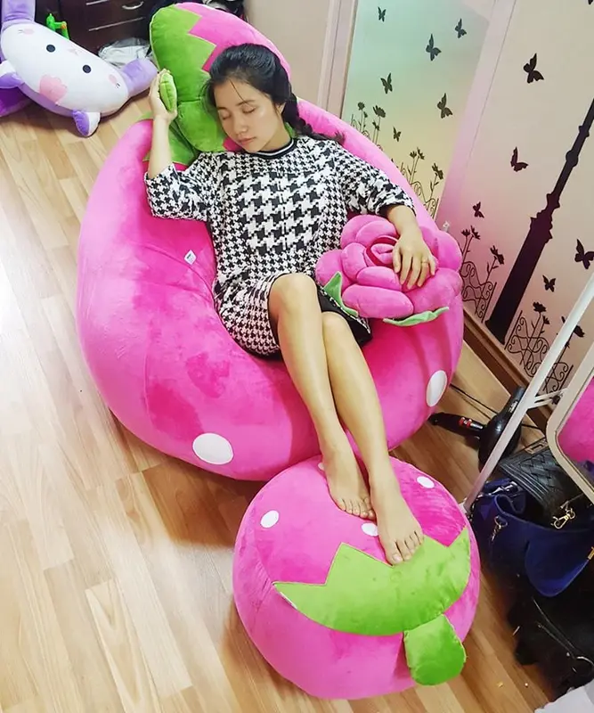 VỎ + LÓT (KO XỐP) ngoài của ghế lười hạt xốp BBK hình thú, vải nhung lạnh mềm mịn, vỏ lót có khoá kéo, chưa có xốp 4